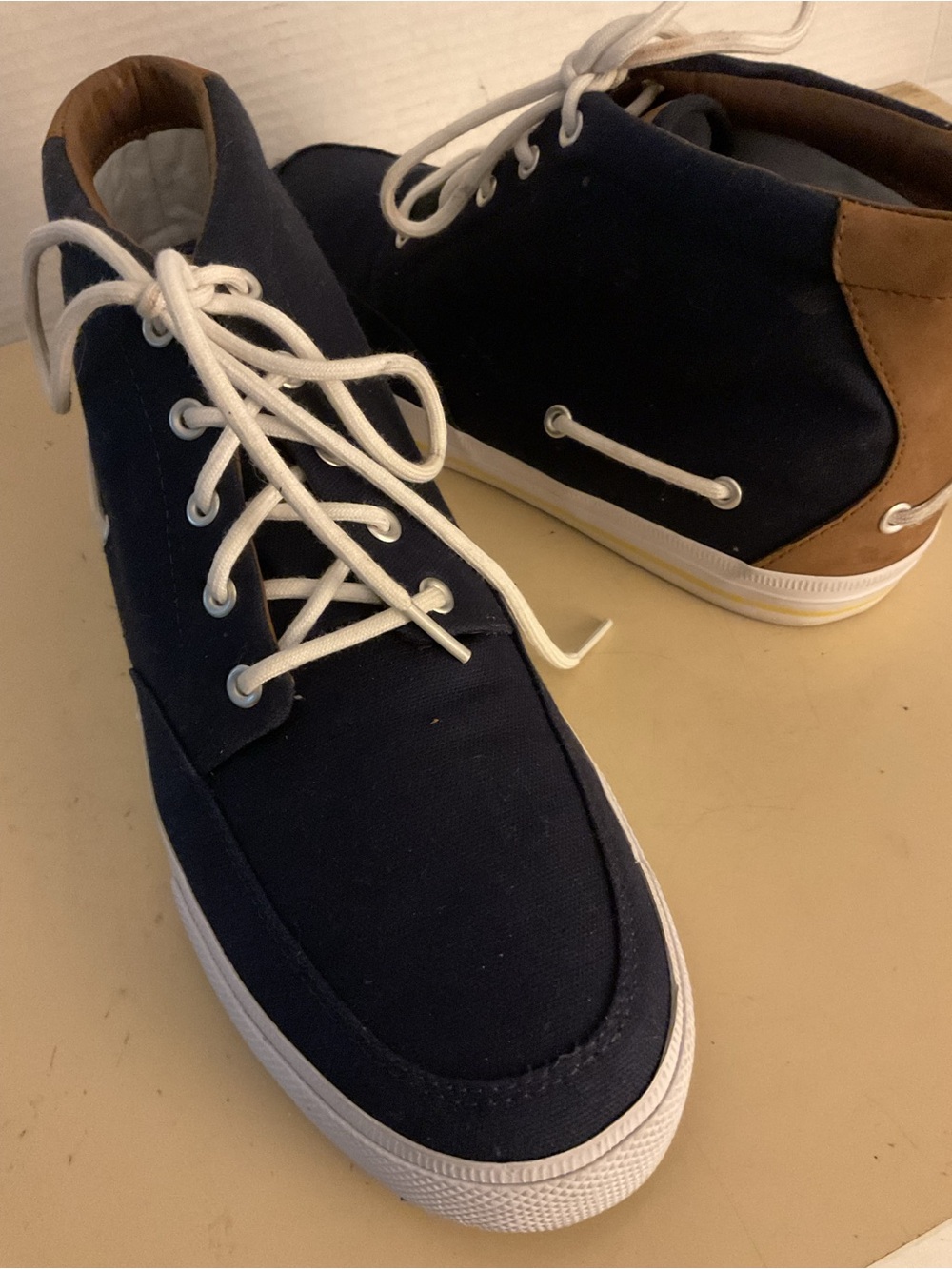 Polo by Ralph Lauren men’s Navy Canvas tennis Sneakers with Brown Heel US 12